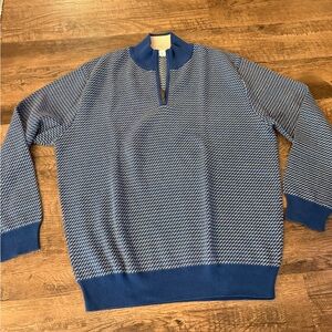 Men's Blue Patterned Zip-Up Sweater